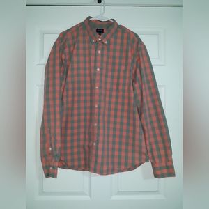 #488J. CREW Men's Button Down Shirt Salmon Buffalo Check Plaid Slim. XL